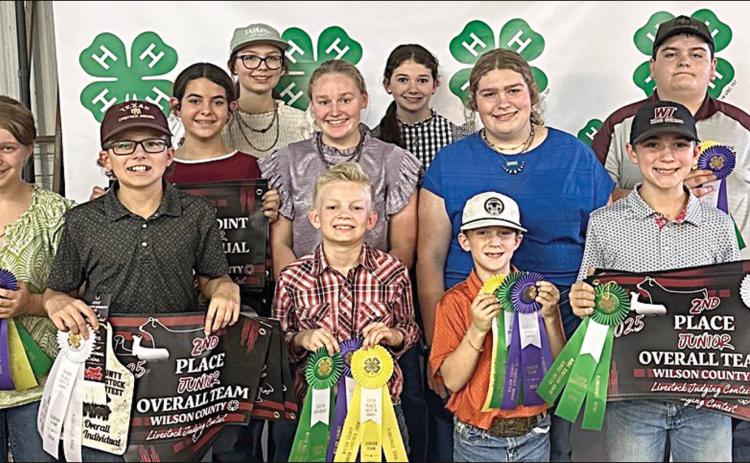 Fayette County 4-H’ers participating in the Wilson County Youth Livestock Judging Contest were (front row, from left) Hayleigh Pizzitola, Tate Fritsch, Joe Carrales, Rowdy Guenther, Crockett Guenther, (middle row) Adalyn Carrales, Julia Melton, Rheagan Karisch, (back row) Tatum Fritsch, Laramie Laake, Rilan Karisch, (not shown) Hudson Holub and Holden Holub.