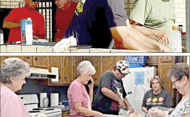 FiRSt BaPtiSt ChuRCh OF SChuLenBuRg provided a hamburger lunch for  Schulenburg ISD personnel on Thursday, Aug. 13. Shown are (top photo, from left) grill crew  Keith Hansen, Steve Bueltel, Kevin Castleman and Melvin Barta; and (bottom photo, from  left)Terese Klesel, Kerri Castleman, Karl Mendel, Phyllis Jurica and Debbie Florus.