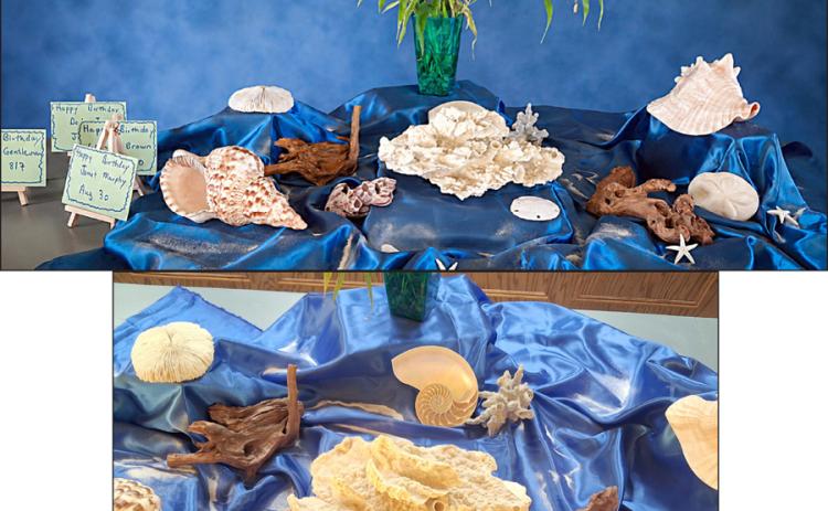 The centerpiece carried out a seashore theme.