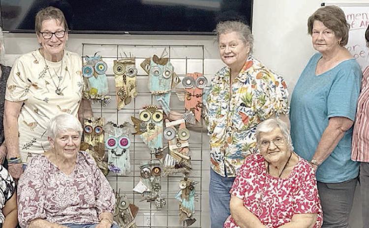 Diana Cha fin’s workshop for Artful Friday was a hoot! Participants created owls from found objects and each one has its own personality! Shown are (front row, from left) Janice Collins, Mary Ann Jurica, Cynthia Meyer, (back row) Annette Jasek, Kim Penland, Berni Gillings, Cathy Besetsny, Delores Bittner, Deborah Jones and artist instructor Diana Chafin.