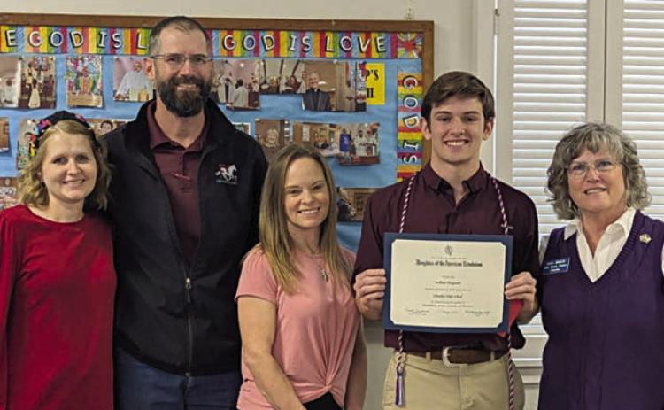 Columbus High Schoo l PRESEN TATION – (from left) Amy Venghaus, counselor; Brian and Rashelle Fitzgerald, parents; William Fitzgerald, award recipient; and Jana Semler, Good Citizens committee chair.