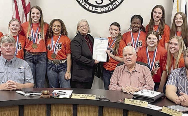 Lady Horn volleyball team honored by City Council