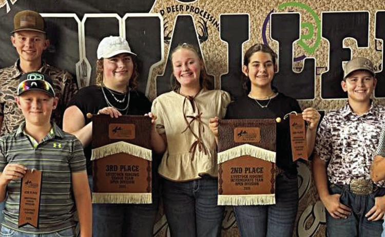 Fayette County 4-H members participating in the Waller County Livestock Judging Contest were (front row, from left) Rowdy Guenther, Tucker Mings, Jehnsen Janecka, Tate Fritsch, Crockett Guenther, (back row) Laramie Laake, Hailey Janish, Holden Holub, Rheagan Karisch, Julia Melton, Adalyn Carrales, Hudson Holub and Rilan Karisch.