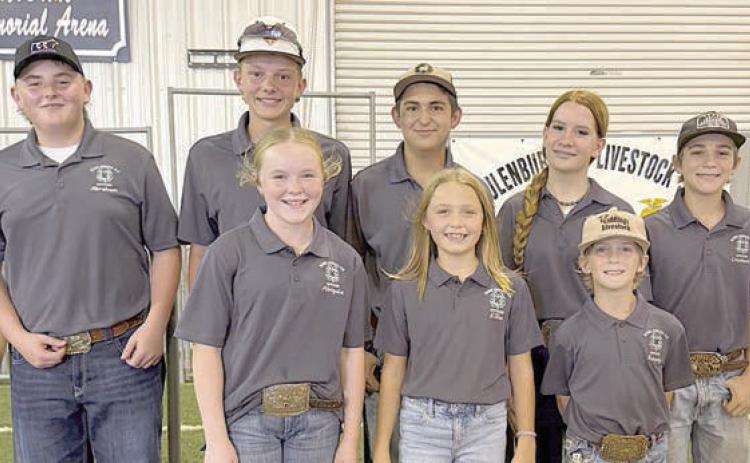 Schulenburg 4-H CLUB OFFICERS – (front row, from left) Abigale McBride, historian/reporter; Ellie Klein, historian/ reporter; Rowdy Guenther, parliamentarian; (back row) Gage Smrkovsky, treasurer; Abraham McBride, County 4-H Council delegate; Holden Holub, secretary; Dylan Zweschper, County 4-H Council delegate; Kylee Hoffmann, president; Crockett Guenther, second vice president; Ellie Hammack, vice president; and (not shown) Emma Zweschper, health and safety officer.