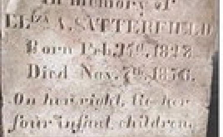 Chiseled lettering on Eliza Satterfield’s grave south of Willow Springs in the John Andrews League.