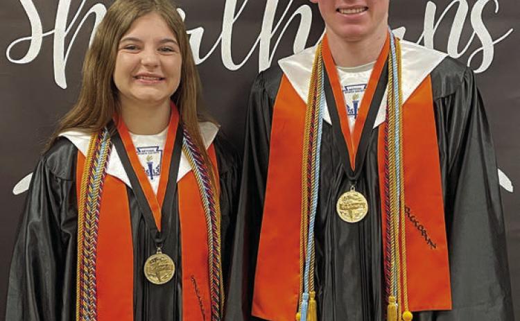 VALEDICTORIAN – BLAKE HELMS (right) / SALUTATORIAN – RILEY ZAPALAC (left) / Sticker Photo By Darrell Vyvjala