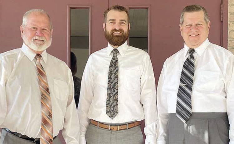 Clayton Klesel (center) joined his father, Bryan (right), and uncle, Mark, as the third generation of their family at Schwenke-Baumgarten Funeral Home as reported in the April 20 issue. Sticker File Photo