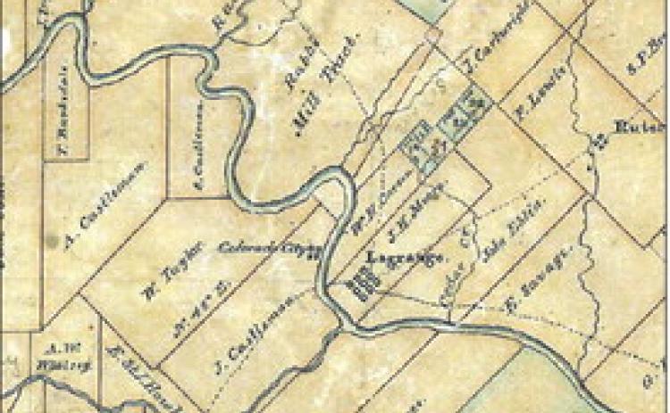 Deta il from an 1840 map of Fayette County drawn by W.H. Sandusky that includes the S. Castleman half league. The original map is in Austin at the Texas General Land Office.