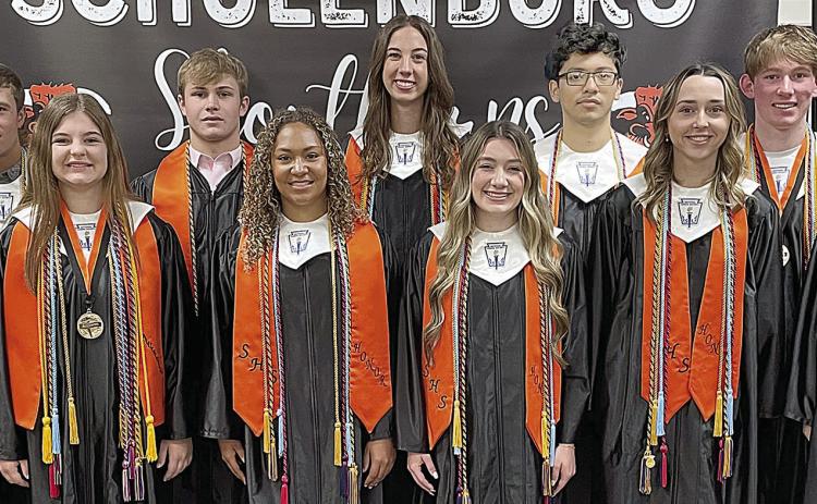 Front row, from left: Haylie Goode, Riley Zapalac, Kieryn Adams, Keaton Walker, Presley Sommer and Larissa Bohlmann. Back row, from left: Bryce Stoever, Jacob Vacek, Meredith Magliolo, Nicolas Lopez and Blake Helms. – Sticker Photo By Darrell Vyvjala