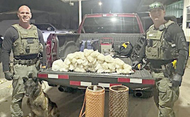 Forty-two bags of methamphetamine concealed in spools of rope in the bed of a truck were located by Sgt. Randy Thumann and Investigator David Smith of the Fayette County Sheriff's Office during a traffic stop on Interstate 10.