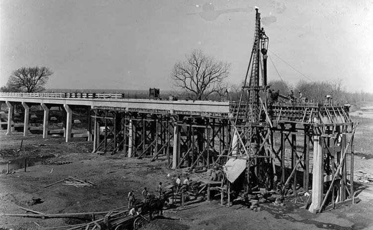 Construction of the approach to the first Jefferson Street bridge in La Grange. Photo Courtesy of Fayette Heritage Museum &amp;Archives