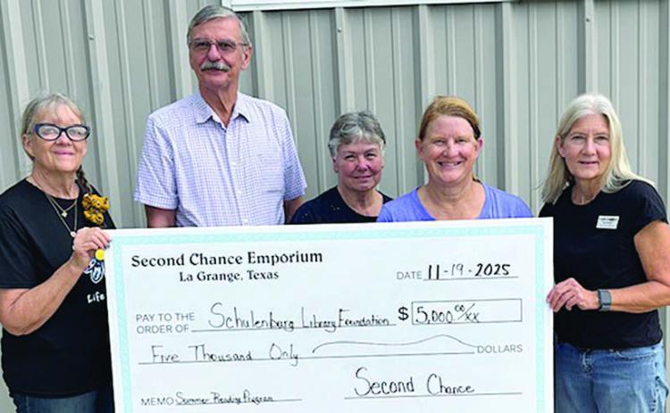 Second Chance donates to Schulenburg Library Foundation