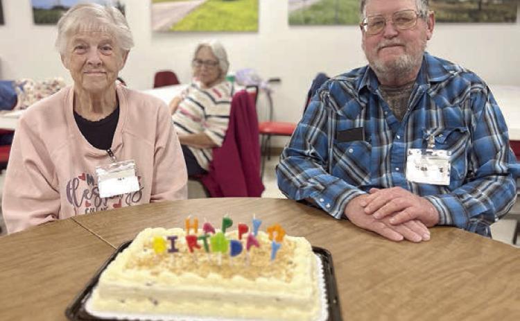 Birth day Hono rees – Janell Heaton (left) and Clarence Ahlschlager (right) celebrated their January birthdays at Senior Connections.