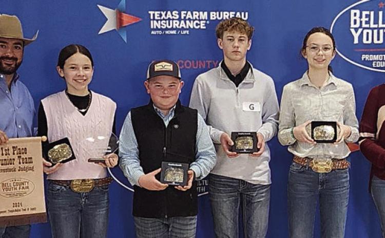 CHamPIOn JunIOR Team – (from left) coach JoJo Carrales, Alexis Berckenhoff, Abraham McBride, Kullen Kutac, Tatum Fritsch and coach Kaci Carrales. McBride is a member of the Schulenburg 4-H.