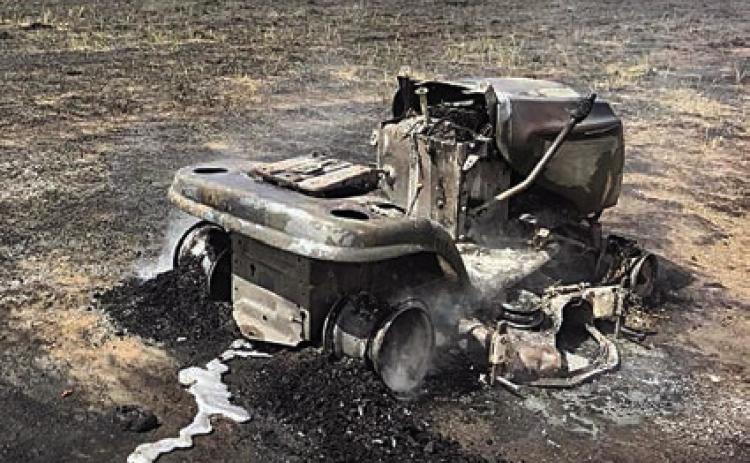 Mower, grass fire Sunday
