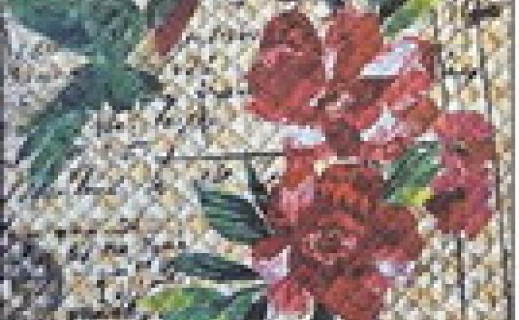 Fabric Collage with Hummingbird & Flowers