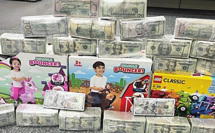 THE Three toy boxes with U.S. currency totaling $199,000 found during a traffic stop on Interstate 10 near Flatonia are shown above.
