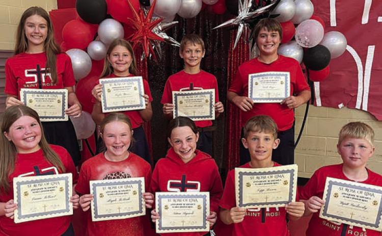 Grades 5-6 Yearly Honor Roll – (front row, from left) Emma McCourt, Abigale McBride,Tatum Bujnoch, Tripp Brown, Wyatt Smrkovsky, (back row) Catherine Hooper, Brylee Stoever, Andrew Besetzny, Noah Heger and (not shown) Brielle Goedrich.