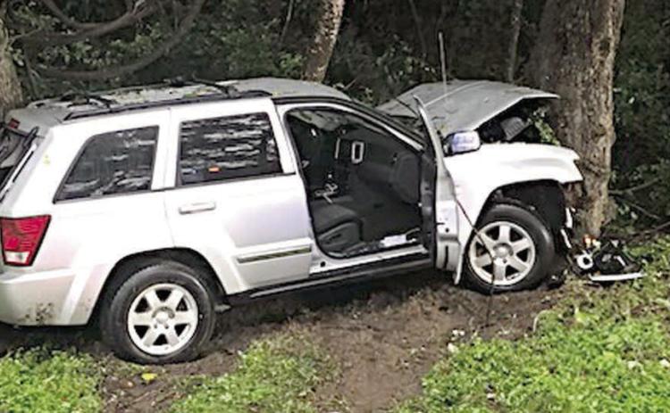 The pursuit of a 2010 Jeep Cherokee by law enforcement ended east of Flatonia with the vehicle wrecking into a tree on South Knesek Road, where officers encountered a swarm of bees. Photo Courtesy of Fayette County Sheriff’s Department