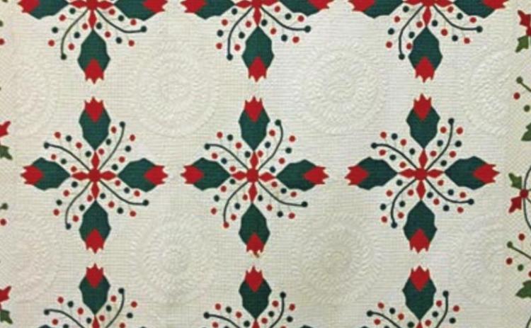 “Hidden Treasures: Antique Quilts from the Collection of Carolyn Miller” features more than 25 quilts, including this red and green appliqué quilt.