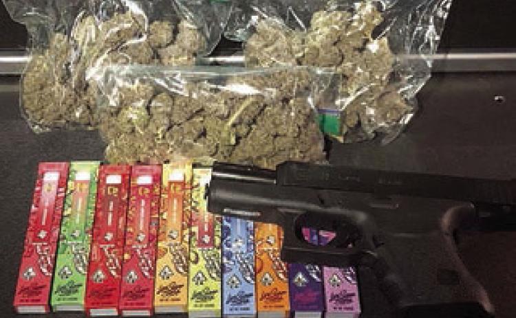 Shown above are items found by SPD officers after a traffic stop Sunday.