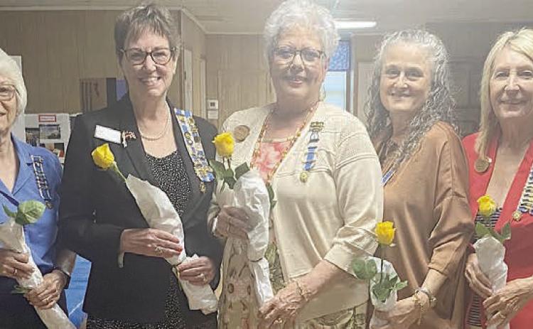 Officers of the Smith-McMillan Chapter, NSDAR, for 2024-26 were installed at the May 18 meeting by Holly Marie Howard (left). Officers present were (continuing from left) Carolyn Caflisch, regent; Kathy Schatte, vice regent; Sherry Hebert, chaplain; Juli McCroskey, recording secretary; Jackie Head, treasurer; and Kim Joost, librarian. Not shown are Laurie Patterson, corresponding secretary; Gina Minzenmeyer, registrar; and Kyla Crumbly, historian.