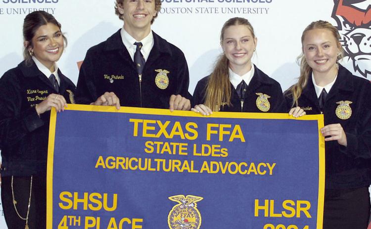 Making up the Schulenburg FFA Agricultural Advocacy team that placed fourth at state were: (from left) Klare Segura, Van Prihoda, Kaylee Beyer, and Keeley Warnken.