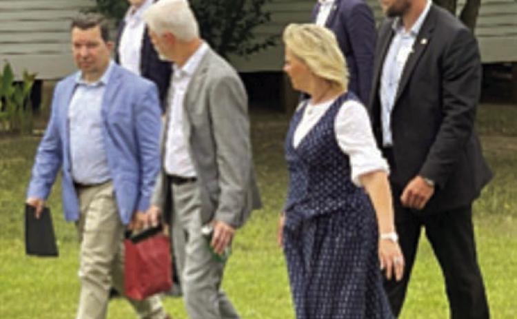 Walking the campus of the Czech Village to view highlights are President Petr Pavel, his wife Eva Pavlová and their delegation.