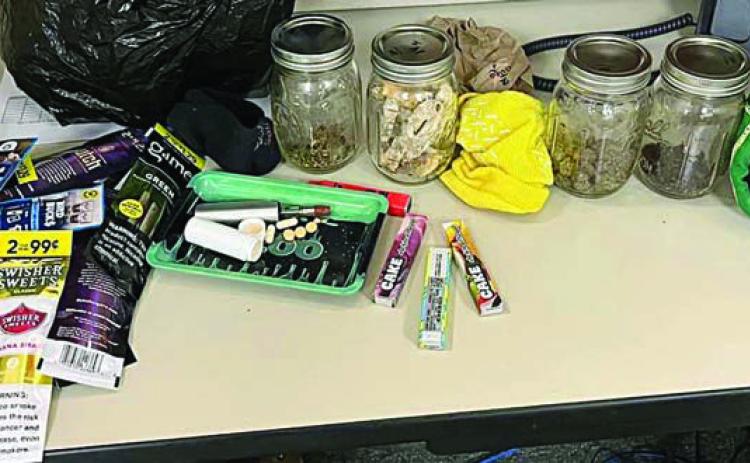 Shown above are the narcotics and drug paraphernalia found after a traffic stop near Schulenburg.