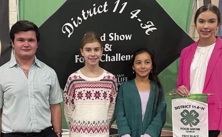Food Show – (from left) District 11 4-H officer Logan Poncik, Jillian Seale, Chloe Oliva, and Tori Newton. Newton finished first in the Senior Division healthy dessert category and advances to the Texas 4-H Roundup.