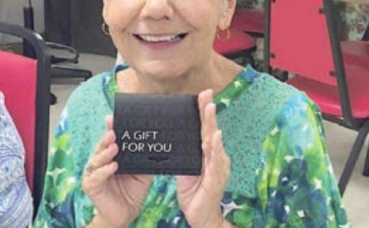 WINNER OF THE SHINER BLACKOUT during bingo on Wednesday, May 18 at the NVCC Senior Center was Elena Horndt.