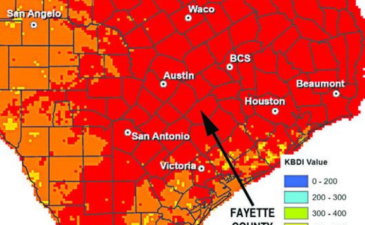 Drought index for Fayette County at 760