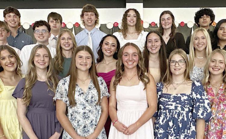 SHS NHS INDUCTEES – (front row, from left) Landry Deagen, Kaylee Beyer, Landry Zapalac, Mikayla Otto, Kyrroll Prihoda, Keeley Warnken, (second row) Clara Magliolo, Rilee Sanchez, Kenna Oliver, Reagan Dusek, (third row) Jamison Bennett, Scott Bass, Shalanie Olvera, (back row) Jayse Janda, Cade Ohnheiser, Aaron Janecek, Grace Schramek, Madyson Holub and Edgar Mandujano.