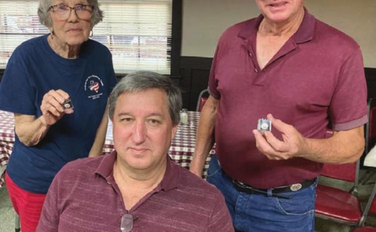 Receiving their 50-year pins at the Hermann Sons Life meeting were (front) Rodney Michalke, (back, from left) Delores Michalke and Bill Michalke accepting on behalf of Raychelle Ellsworth.
