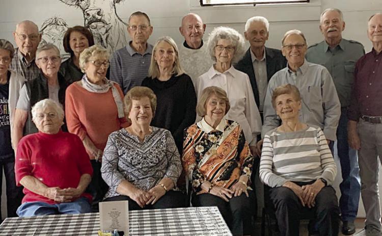 Att ending the 65-year reunion of the Schulenburg High class of 1957 were (front row, from left) Boots Klein, Esther Brautigam, Ladell Freudenberg, Irene Miksch, (middle row) Mae Wagner, Margaret Loveless, Jean Perkins, Pat Musemeche, Karen Peebles, Willy Schmidt, (back row) Milton Roeder, Lily Hilscher, Win Hollas, Gene Roeder, Emil Herzik, Mac Schramek and Wayne Krischke.