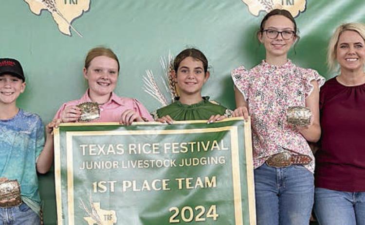 Champion Junior Team – (from left) Crockett Guenther, Kaisley Janecka, Adalyn Carrales, Tatum Fritsch and coach Kaci Carrales. Crockett Guenther is a member of the Schulenburg 4-H.