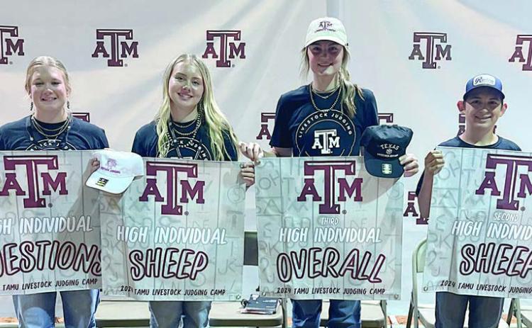 Awards – Holding the award banners are (from left) Haley Schramek, Keeley Warnken, Madyson Holub and Dylan Zweschper.