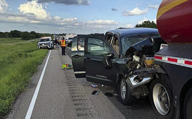 A 63-year-old man lost his life when the pickup he was driving struck a tanker on I-10 Sunday. Photo From Schulenburg PD Facebook Page