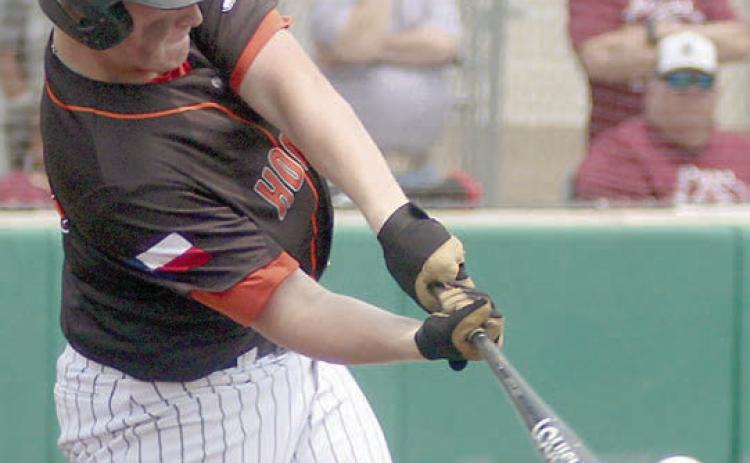 Connor Fogle connects for a grand slam home run in the first inning of game two. Sticker Photo By Darrell Vyvjala