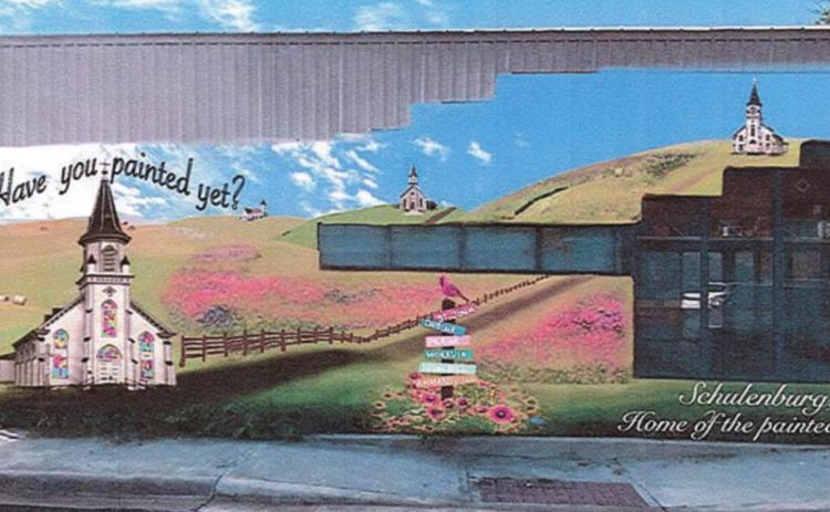 This rendition shows what the proposed mural will look like on the north wall of the downtown restrooms.