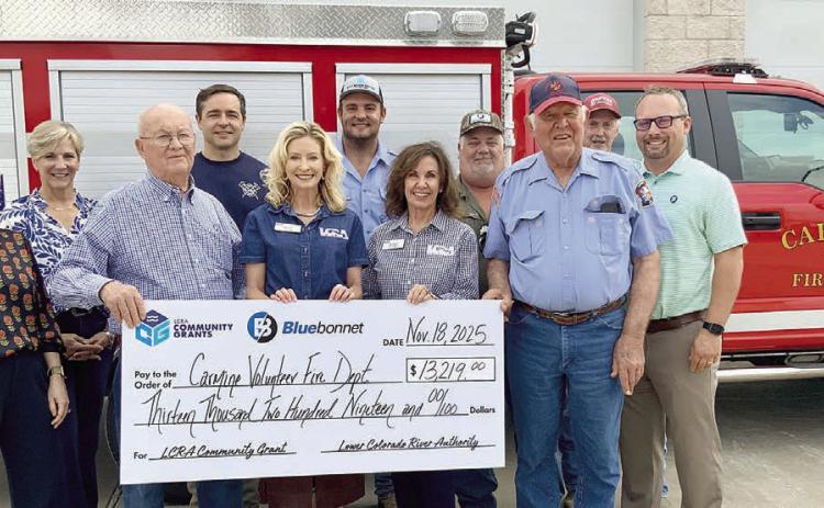 LCRA, Bluebonnet Electric Co-op award $13,219 grant to Carmine VFD