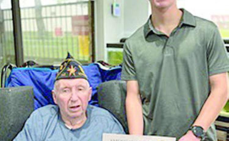 American Legion Post 143 and Auxiliary awarded a $1,000 scholarship to Trevor Janak (right), 2025 graduate of Katy ISD. He plans to attend Texas Tech in the fall. Legion member Nathan Loth (left) presented the scholarship to his grandson.