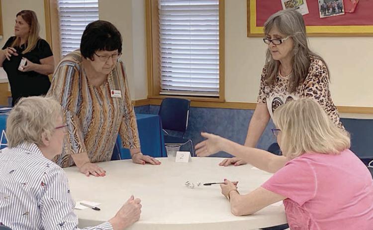 Bunco was played at the conclusion of the Fayette County Retired Teachers’ Association meeting. Shown enjoying the games are (at the table, from left) Kim Joost, Jeanne Wetjen, Melanie Mica and Karen Novak, with guest Christine Heinrich of AMBA in the back.