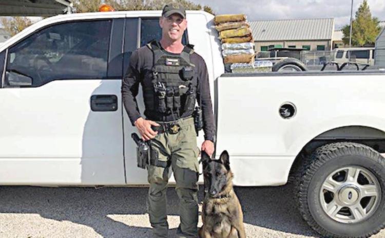 Sgt. Randy Thumann, with K-9 partner Kolt, located cocaine valued at approximately $850,000 in the spare tire of a Ford F-150 during a traffic stop on Interstate 10 near Engle.