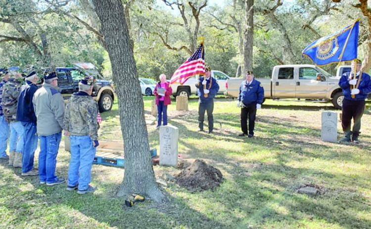 American Legion Post 143 and Navidad Baptist Cemetery Association ceremonially remove Captain Milton Frazer’s headstone at Navidad Baptist Cemetery near Schulenburg.
