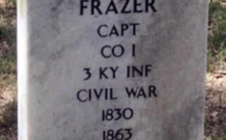 The grave marker of Capt. Milton Frazer (engraved with the incorrect year of death) in Navidad Baptist Cemetery, which is located about three miles south of Schulenburg on Vacek Loop