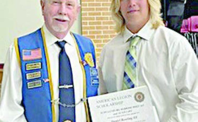 American Legion Post 143 and Auxiliary have awarded a $1,000 scholarship to Daniel Bowling (right), 2025 graduate of Flatonia High School. He plans to study telecommunications at TSTC in Waco. His goal is to work with fiber optics for LCRA. Harry Bartosh (left) made the presentation to his grandson.