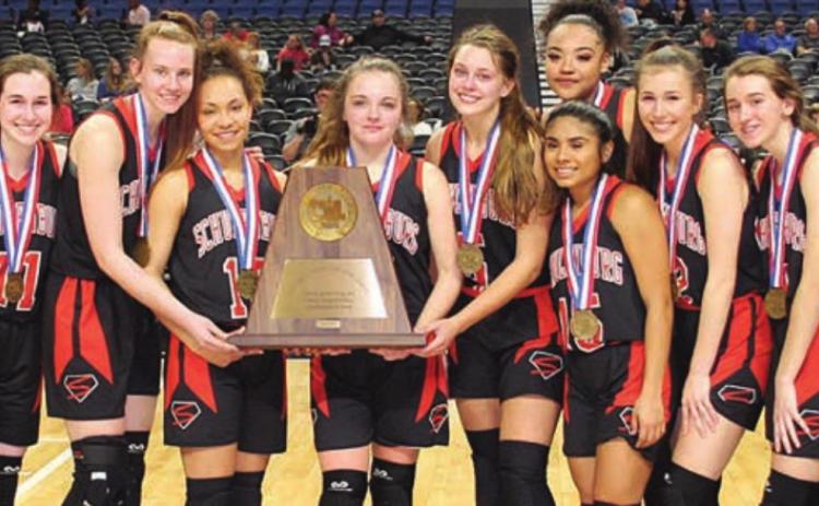 The 2019-20 Lady Horn basketball team members, coaches, and managers with the Class 3A state semifinalist trophy appeared in the March 12 edition. Sticker File Photo