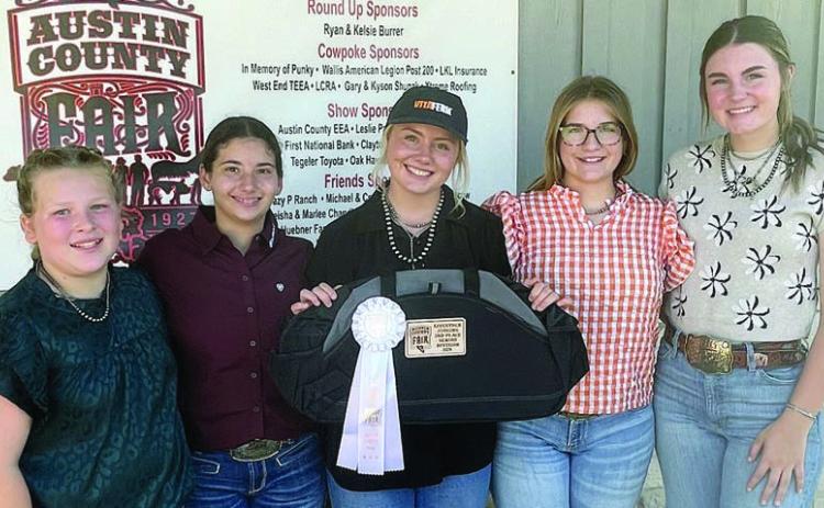 The Schulenburg FFA livestock judging team placed fourth at the Austin County Fair competition held on Saturday, Oct. 12 in Bellville. Team members were (from left) Olivia Otto, Ava Slaton, Keeley Warnken, Kyrroll Prihoda and Madyson Holub, with Keeley Warnken finishing as the third high point individual.
