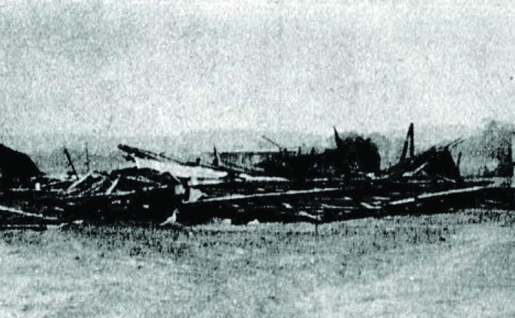 Photo of the remains of the Sky-Hi Theater from the Sept. 14, 1961 issue of the La Grange Journal.